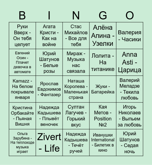 Музыкальное лото Bingo Card