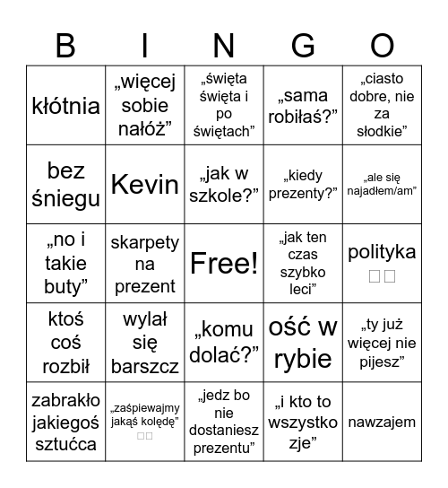 wigilijne… Bingo Card