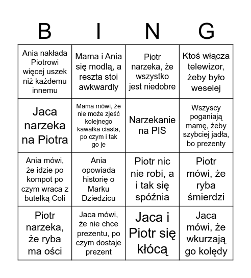 Święta u rodziny Bingo Card