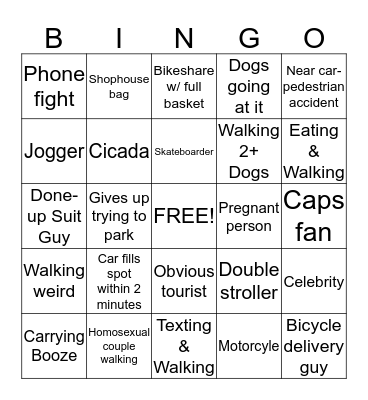 Street Watcher Stoop Bingo Card