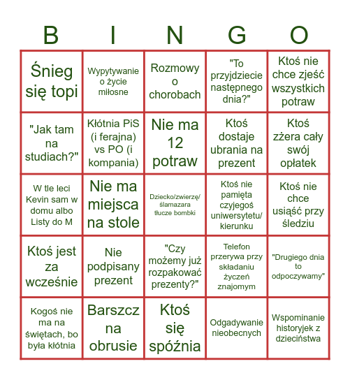 Świąteczne Bingo Card
