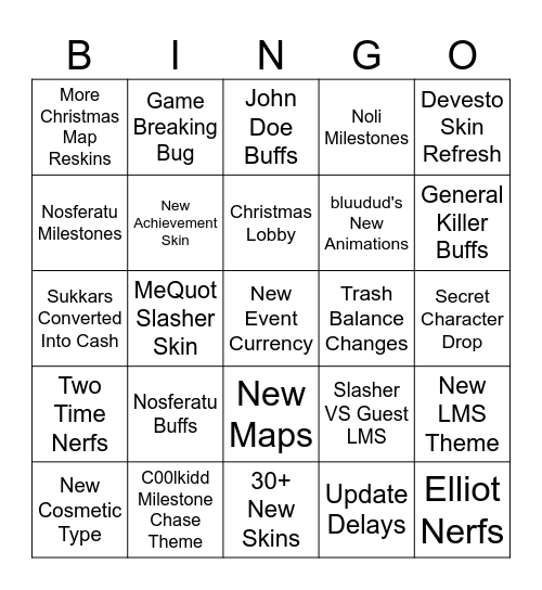 Forsaken Christmas Update Bingo Card Bingo Card
