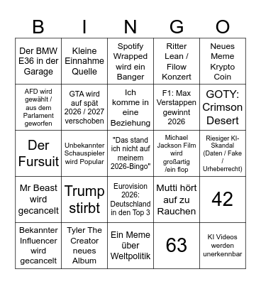 2026 Bingo Card