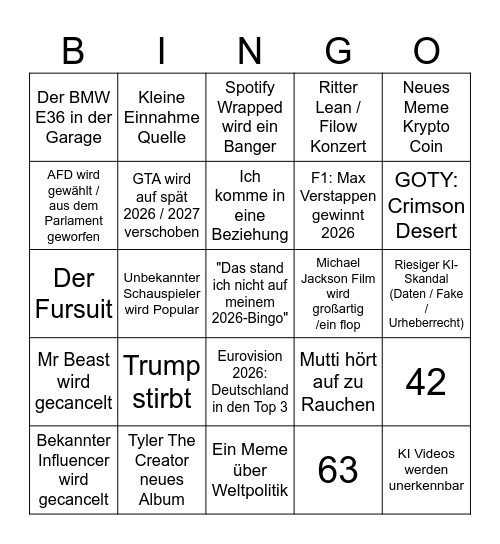 2026 Bingo Card