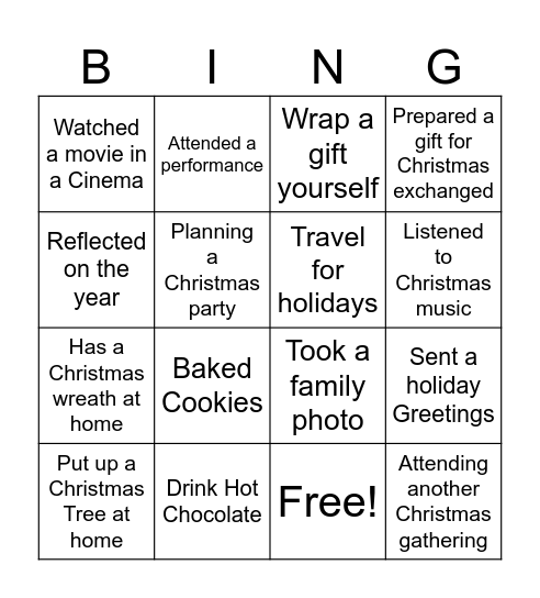 Christmas Party Bingo Card