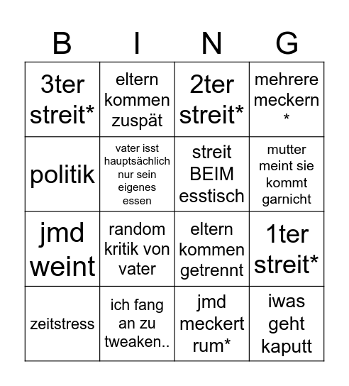 * bonus punkt wenn es unnötig ist Bingo Card
