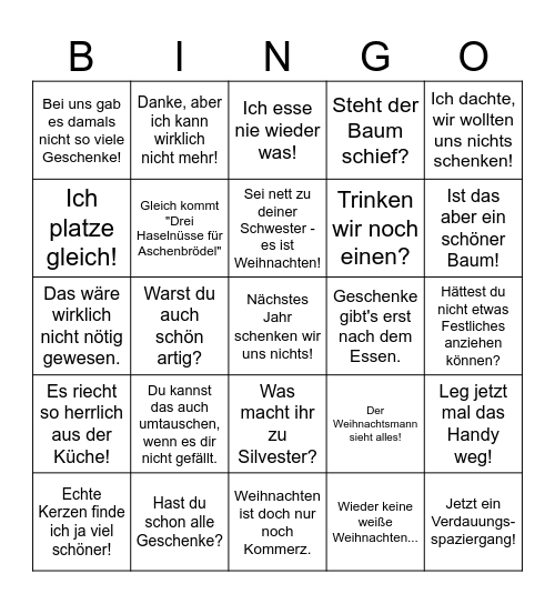Weihnachts-Bullshit-BINGO Card