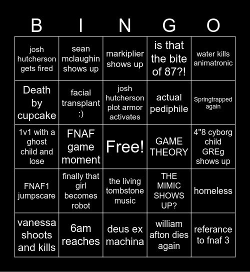 fnaf 2 Bingo Card