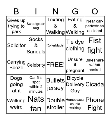Street Watcher Stoop Bingo Card