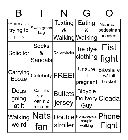 Street Watcher Stoop Bingo Card