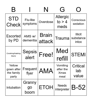 ED Xmas Bingo Card