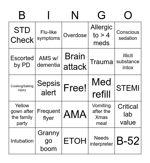 ED Xmas Bingo Card