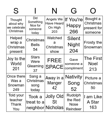 Christmas Singo Bingo Card