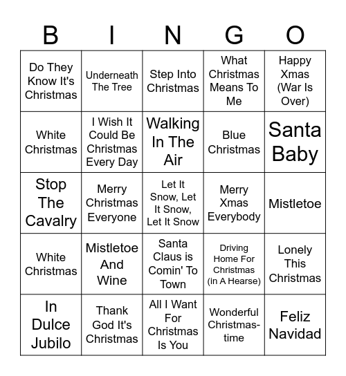 Christmas Hits Bingo! Bingo Card