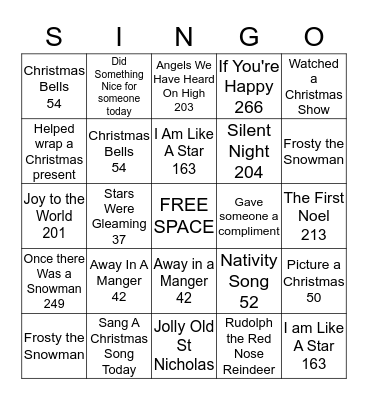 Christmas Singo Bingo Card