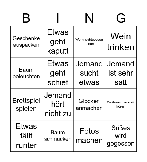 Weihnachts-Bingo Card