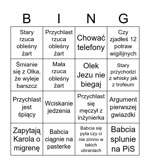 Wigilia Bingo Card