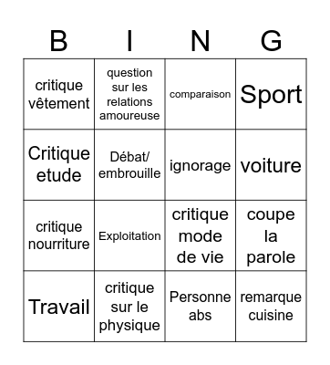 Trauma noël Bingo Card