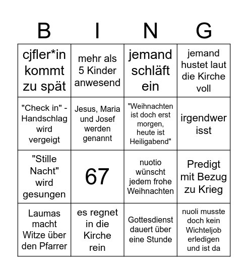 Gottesdienstbingo Card