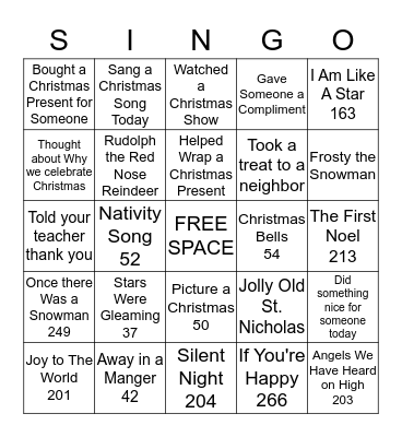 Christmas Singo Bingo Card