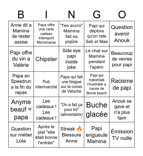 Noël Bingo Card