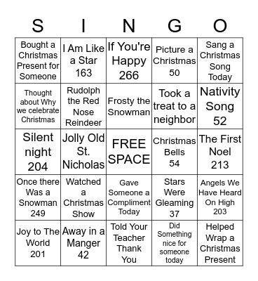Christmas Singo Bingo Card