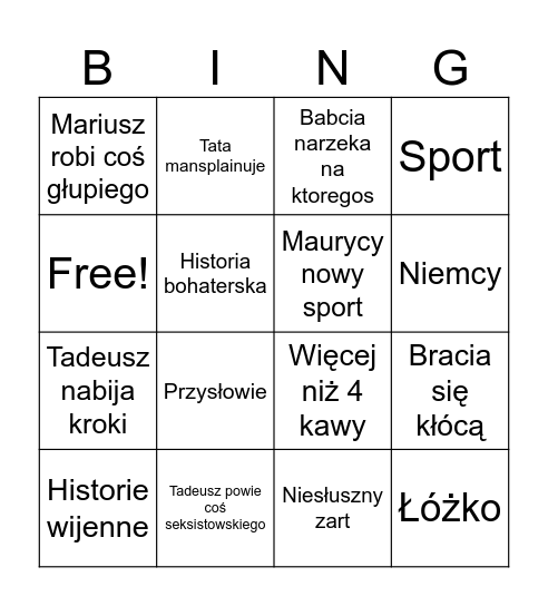 Święta u Kilianów Bingo Card