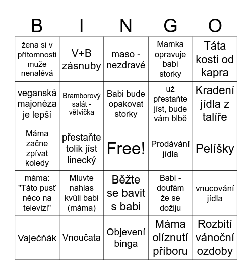 Vánoce 25 Bingo Card