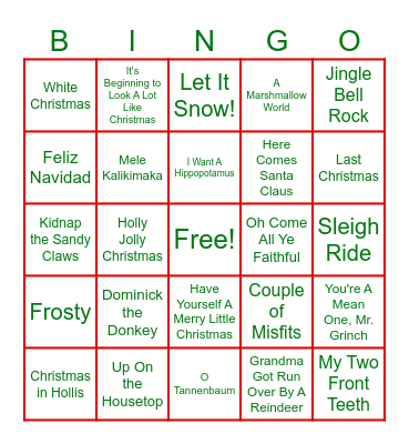Christmas Music Bingo Card