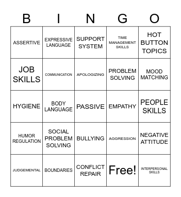 SOCIAL SKILLS Bingo Card