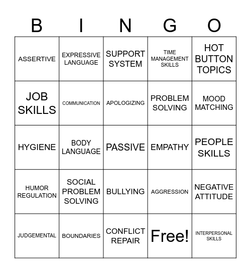 SOCIAL SKILLS Bingo Card