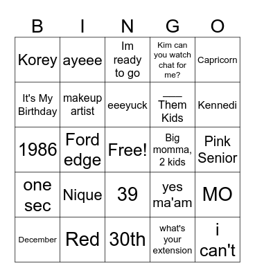 Untitled Bingo Card
