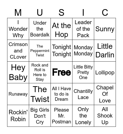 Music Bingo! Bingo Card