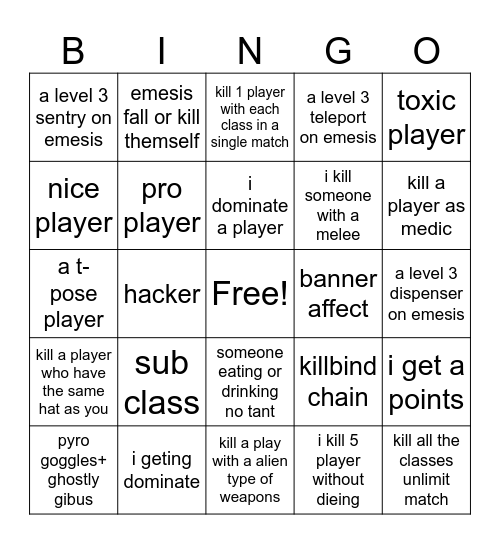 tf2 Bingo Card