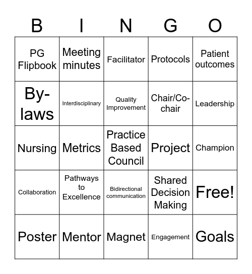 Ambulatory PG Bingo Card
