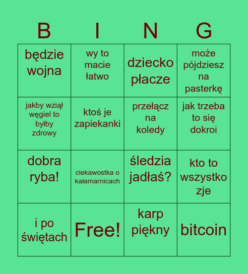 Boże Narodzenie 2025 Bingo Card