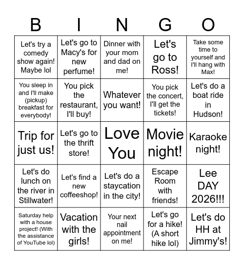 2026 Boyfriend Bingo! Bingo Card