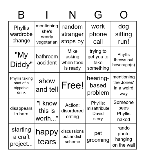Phyllis for the Holidays Bingo Card