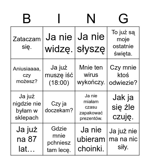 Janka Bingo Card