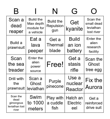 Subnautica Bingo Card