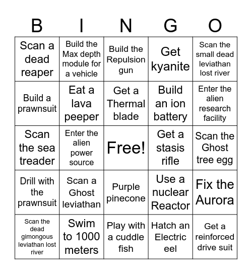 Subnautica Bingo Card