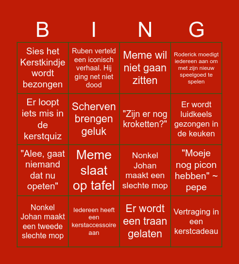 Christmass Bingo - family edition Bingo Card