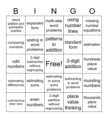 MATH 1 Bingo Card