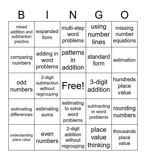 MATH 1 Bingo Card