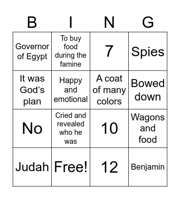 Joseph Reunited with Family Bingo Card