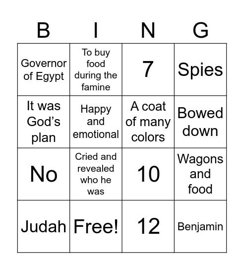 Joseph Reunited with Family Bingo Card