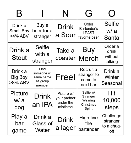 Christmas Beer Bingo Card