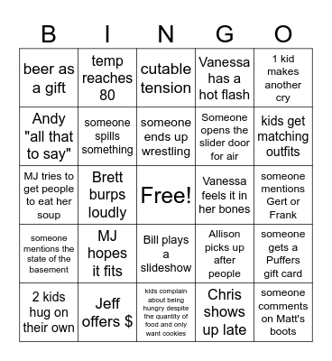 2025 XMas Eve Bingo Card