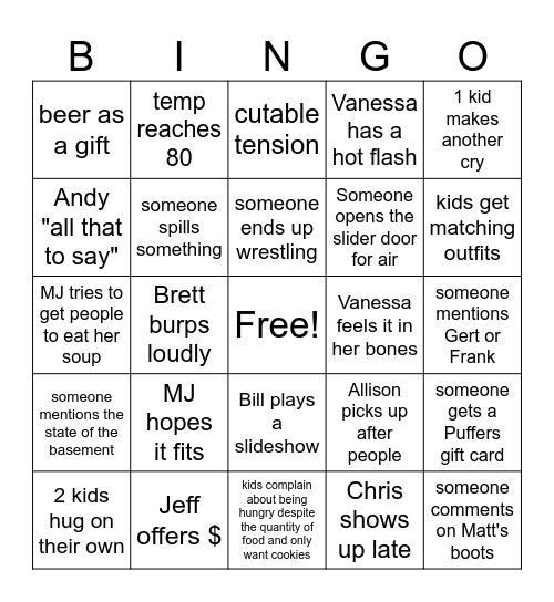 2025 XMas Eve Bingo Card