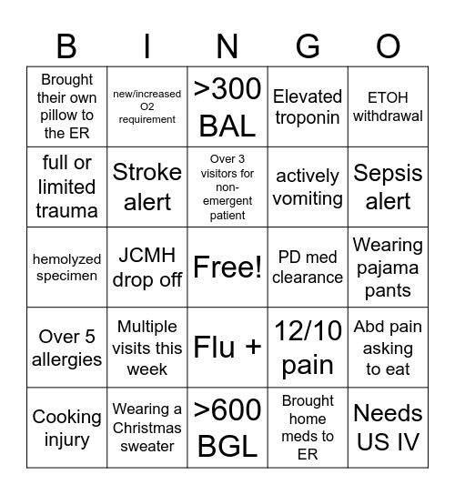 ED Christmas Bingo Card